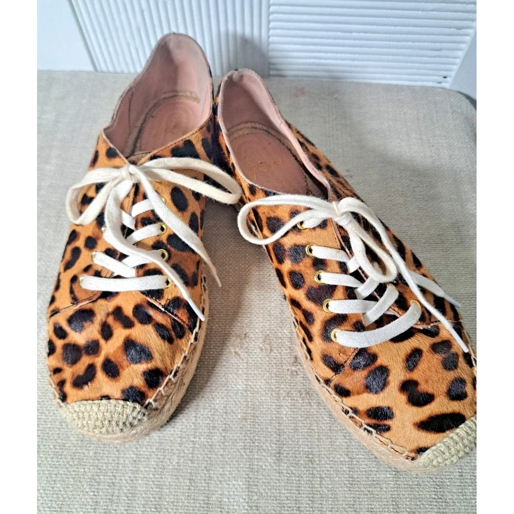 J.‎  Crew Espadrilles Size 9  Brown Animal Print  Calf Hair Lace-up